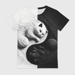 Женская футболка 3D Инь ян коты вязаные