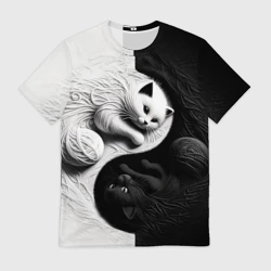 Мужская футболка 3D Инь ян коты вязаные
