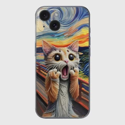 Чехол для iPhone 15 силиконовый с защитой камеры Кот крик вязаный арт