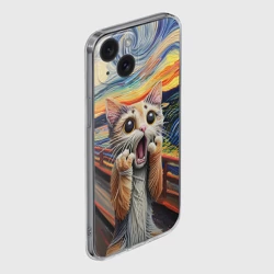 Чехол для iPhone 15 силиконовый с защитой камеры Кот крик вязаный арт - фото 2