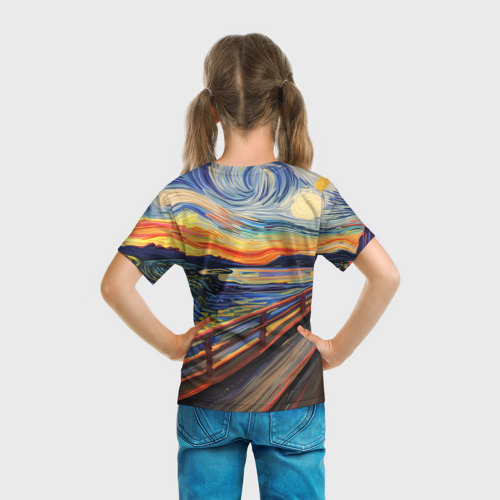 Детская футболка 3D с принтом Кот крик вязаный арт, вид сзади #2