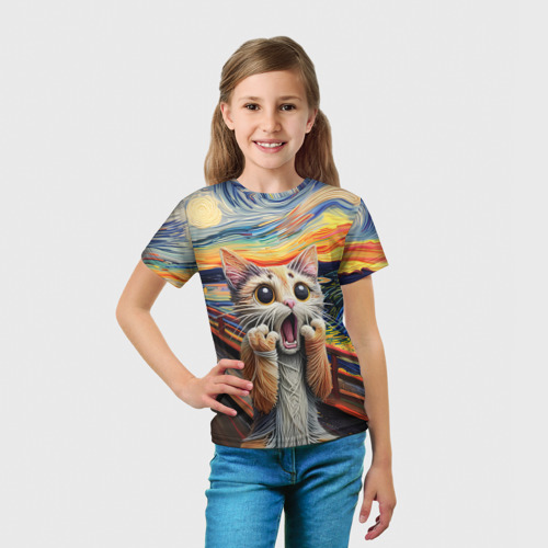 Детская футболка 3D с принтом Кот крик вязаный арт, вид сбоку #3