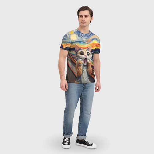 Мужская футболка 3D Кот крик вязаный арт, цвет 3D печать - фото 5