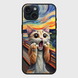 Чехол силиконовый для Apple iPhone 15 матовый Кот крик вязаный арт