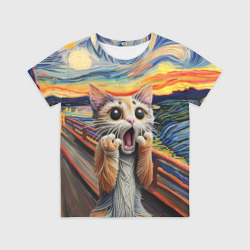 Детская футболка 3D Кот крик вязаный арт