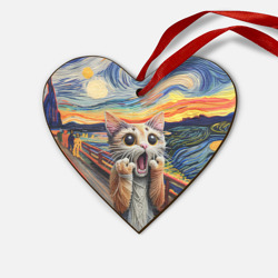 Деревянная игрушка Сердце Кот крик вязаный арт