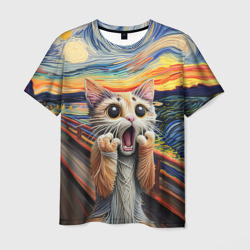 Мужская футболка 3D Кот крик вязаный арт