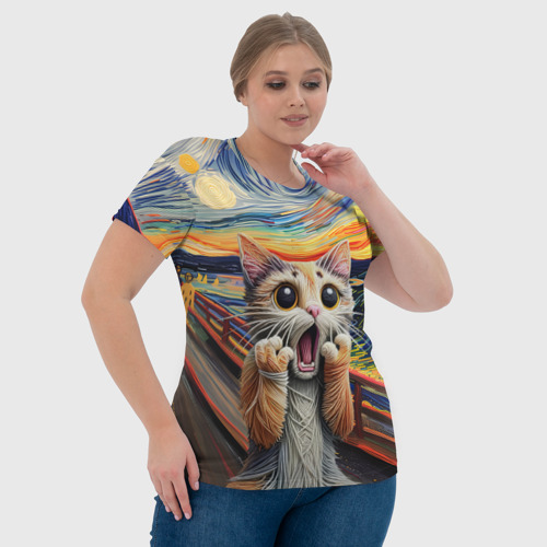 Женская футболка 3D Кот крик вязаный арт, цвет 3D печать - фото 6