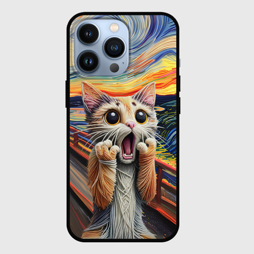 Чехол для iPhone 13 Pro Кот крик вязаный арт
