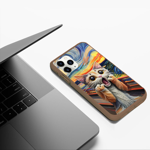 Чехол для iPhone 11 Pro Max матовый с принтом Кот крик вязаный арт, фото #5