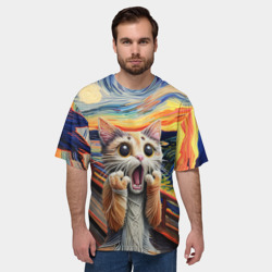 Мужская футболка oversize 3D Кот крик вязаный арт - фото 2