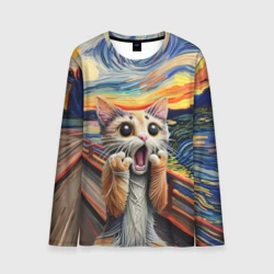 Мужской лонгслив 3D Кот крик вязаный арт