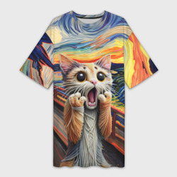 Платье-футболка 3D Кот крик вязаный арт