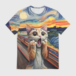 Мужская футболка 3D Кот крик вязаный арт