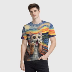 Мужская футболка 3D Кот крик вязаный арт - фото 2