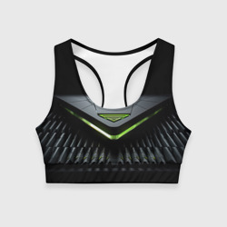 Black  green abstract nvidia style – Женский спортивный топ 3D с принтом купить