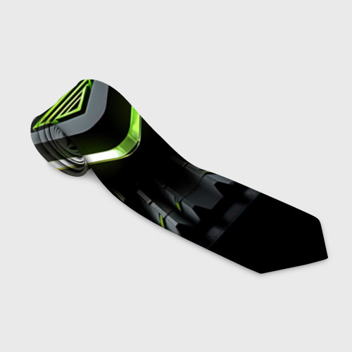 Галстук с принтом Black  green abstract nvidia style, вид спереди №1