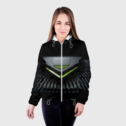 Женская куртка 3D Black  green abstract nvidia style - фото 2