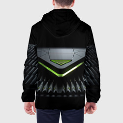 Куртка с принтом Black  green abstract nvidia style для мужчины, вид на модели сзади №2. Цвет основы: белый
