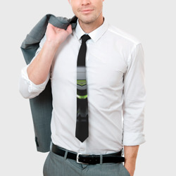 Галстук с принтом Black  green abstract nvidia style для мужчины, вид на модели спереди №3. Цвет основы: белый