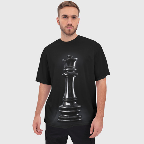 Мужская футболка oversize 3D Черный ферзь - шахматы, цвет 3D печать - фото 3