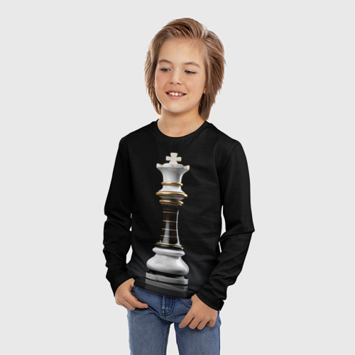Детский лонгслив 3D Белый король - шахматы, цвет 3D печать - фото 3