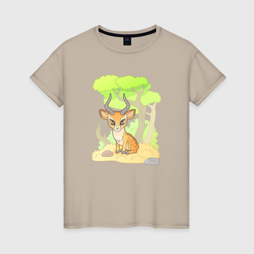 Женская футболка хлопок с принтом Маленькая антилопа, вид спереди #2