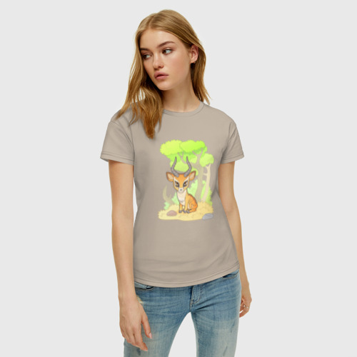 Женская футболка хлопок с принтом Маленькая антилопа, фото на моделе #1