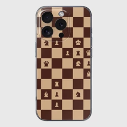 Чехол для iPhone 16 Pro Max силиконовый с защитой камеры Коричневая шахматная доска