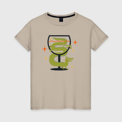 Дракон и бокал – Женская футболка хлопок с принтом купить со скидкой в -20%