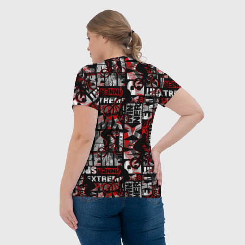 Женская футболка 3D с принтом Экстремальный велоспорт, вид сзади #2