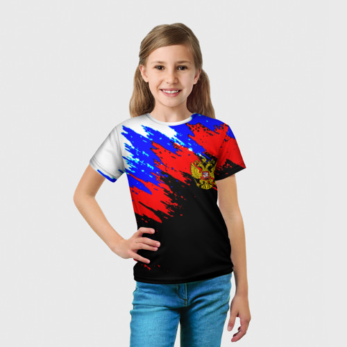 Детская футболка 3D Россия краски абстрактные герб, цвет 3D печать - фото 5