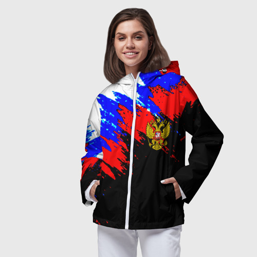 Женская ветровка 3D Россия краски абстрактные герб, цвет белый - фото 4