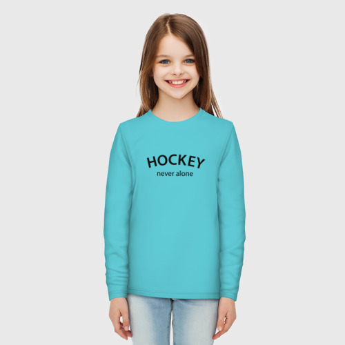 Детский лонгслив хлопок Hockey never alone - motto, цвет бирюзовый - фото 5