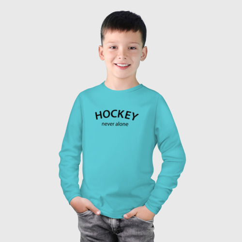 Детский лонгслив хлопок Hockey never alone - motto, цвет бирюзовый - фото 3