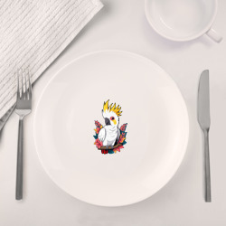 Набор: тарелка + кружка Попугай какаду на ветке с листьями - фото 2
