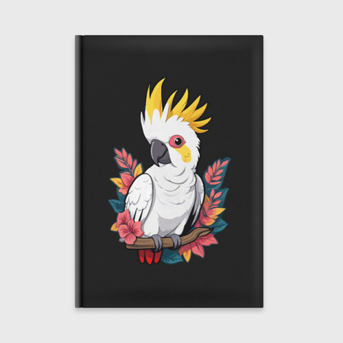 Ежедневник с принтом Попугай какаду на ветке с листьями, вид спереди №1