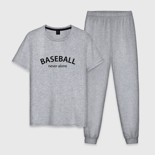 Мужская пижама хлопок с принтом Baseball never alone - motto, вид спереди #2