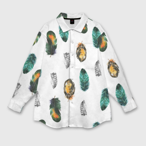 Мужская рубашка oversize 3D с принтом Перья на белом фоне, вид спереди #2