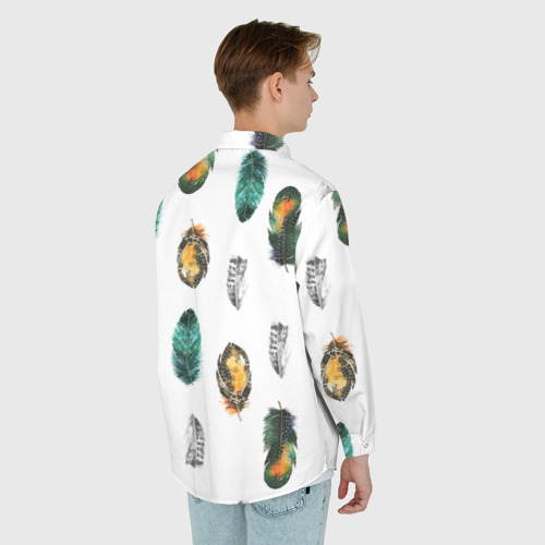 Мужская рубашка oversize 3D с принтом Перья на белом фоне, вид сзади #2