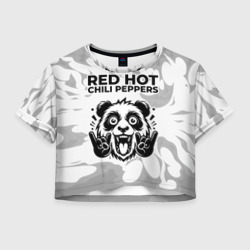 Женская футболка Crop-top 3D Red Hot Chili Peppers рок панда на светлом фоне