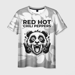 Мужская футболка 3D Red Hot Chili Peppers рок панда на светлом фоне