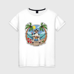 Телочка на пляже в гамаке – Женская футболка хлопок с принтом купить со скидкой в -20%