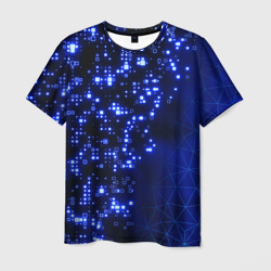 Мужская футболка 3D Пиксельные звёзды на тёмно-синем