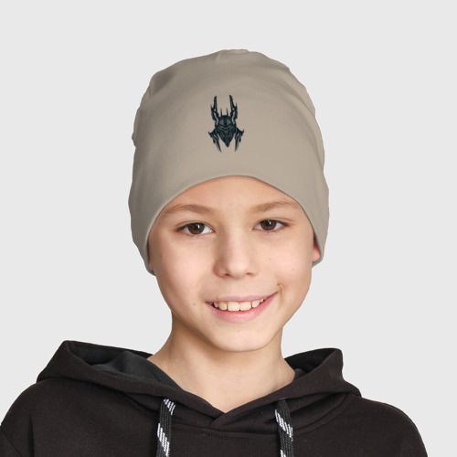Детская шапка демисезонная Черный рыцарь в черном железном шлеме, цвет миндальный - фото 3