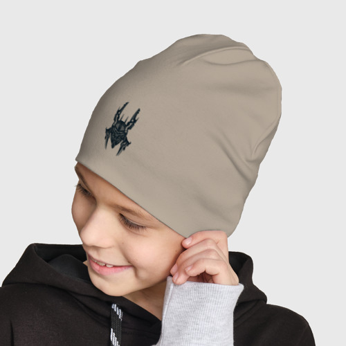 Детская шапка демисезонная Черный рыцарь в черном железном шлеме, цвет миндальный - фото 4
