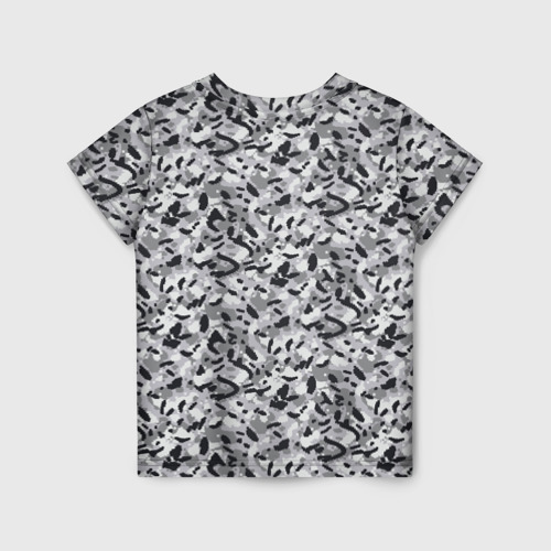 Детская футболка 3D с принтом Пикселированный городской серый камуфляж, вид сзади #1