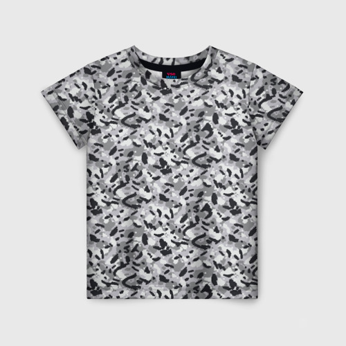 Детская футболка 3D с принтом Пикселированный городской серый камуфляж, вид спереди #2