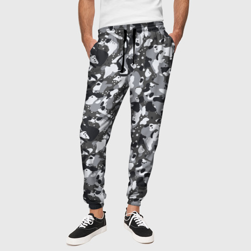 Мужские брюки 3D с принтом Пиксельный камуфляж серого цвета, вид сбоку #3