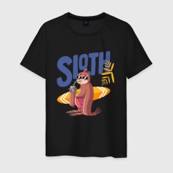 Мужская футболка хлопок Ленивец с коктейлем
